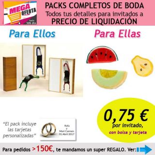 Pack completo “Super-Ahorro” de regalos para invitados (hombres y mujeres), con bolsas y tarjetas
