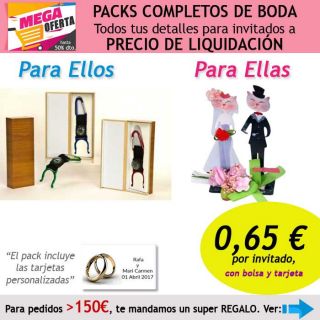 Pack completo “Super-Ahorro” de regalos para invitados (hombres y mujeres), con bolsas y tarjetas