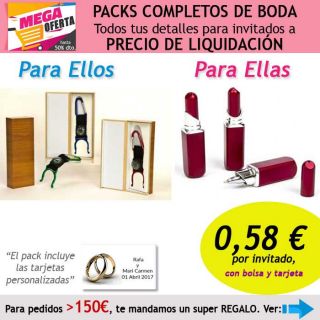 Pack completo “Super-Ahorro” de regalos para invitados (hombres y mujeres), con bolsas y tarjetas