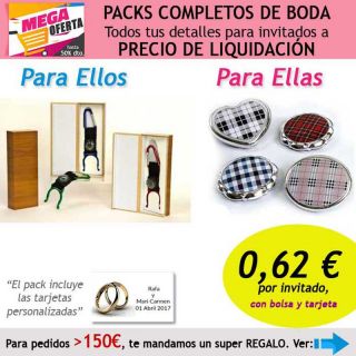 Pack completo “Super-Ahorro” de regalos para invitados (hombres y mujeres), con bolsas y tarjetas