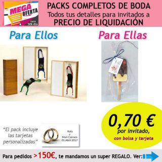 Pack completo “Super-Ahorro” de regalos para invitados (hombres y mujeres), con bolsas y tarjetas
