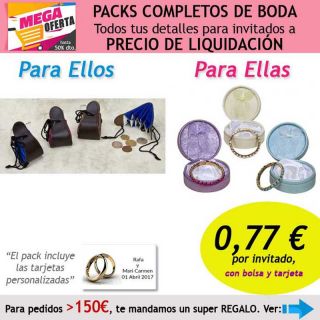Pack completo “Super-Ahorro” de regalos para invitados (hombres y mujeres), con bolsas y tarjetas