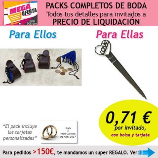 Pack completo “Super-Ahorro” de regalos para invitados (hombres y mujeres), con bolsas y tarjetas