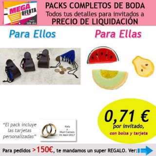 Pack completo “Super-Ahorro” de regalos para invitados (hombres y mujeres), con bolsas y tarjetas