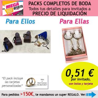 Pack completo “Super-Ahorro” de regalos para invitados (hombres y mujeres), con bolsas y tarjetas