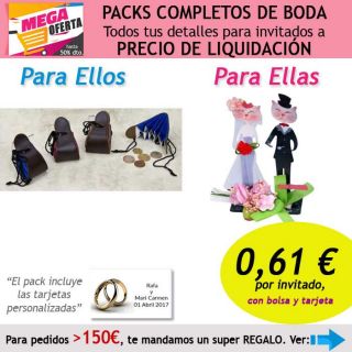 Pack completo “Super-Ahorro” de regalos para invitados (hombres y mujeres), con bolsas y tarjetas
