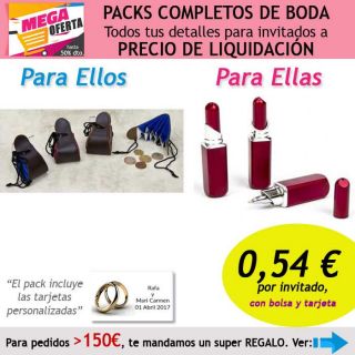 Pack completo “Super-Ahorro” de regalos para invitados (hombres y mujeres), con bolsas y tarjetas
