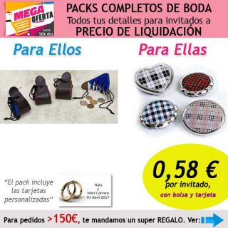 Pack completo “Super-Ahorro” de regalos para invitados (hombres y mujeres), con bolsas y tarjetas