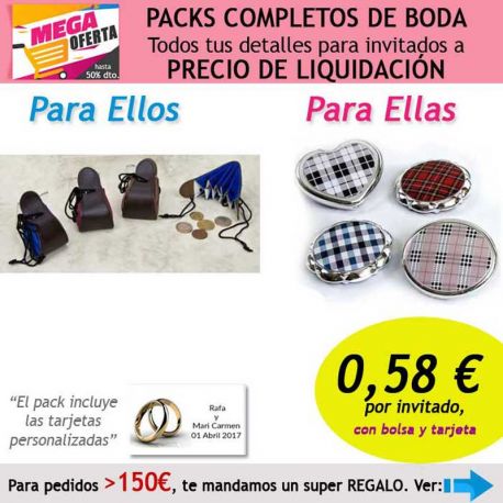 Pack completo “Super-Ahorro” de regalos para invitados (hombres y mujeres), con bolsas y tarjetas