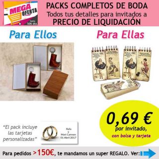 Pack completo “Super-Ahorro” de regalos para invitados (hombres y mujeres), con bolsas y tarjetas