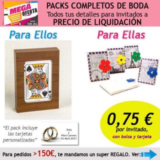 Pack completo “Super-Ahorro” de regalos para invitados (hombres y mujeres), con bolsas y tarjetas