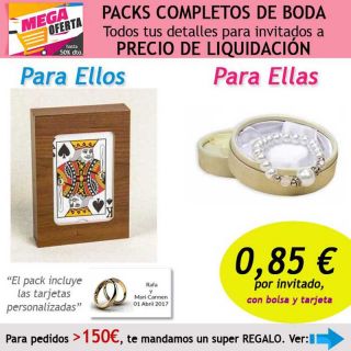 Pack completo “Super-Ahorro” de regalos para invitados (hombres y mujeres), con bolsas y tarjetas