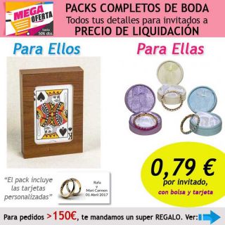 Pack completo “Super-Ahorro” de regalos para invitados (hombres y mujeres), con bolsas y tarjetas