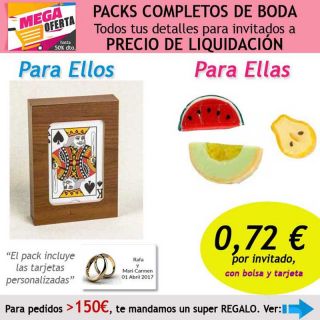 Pack completo “Super-Ahorro” de regalos para invitados (hombres y mujeres), con bolsas y tarjetas