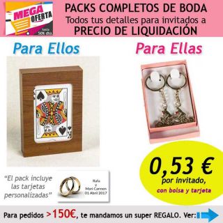 Pack completo “Super-Ahorro” de regalos para invitados (hombres y mujeres), con bolsas y tarjetas