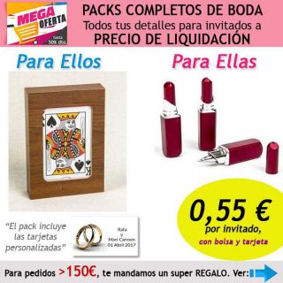 Pack completo “Super-Ahorro” de regalos para invitados (hombres y mujeres), con bolsas y tarjetas