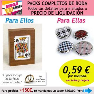 Pack completo “Super-Ahorro” de regalos para invitados (hombres y mujeres), con bolsas y tarjetas