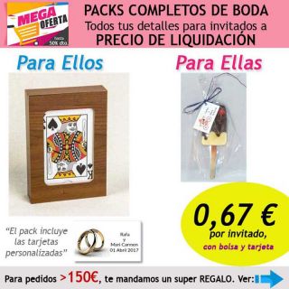 Pack completo “Super-Ahorro” de regalos para invitados (hombres y mujeres), con bolsas y tarjetas
