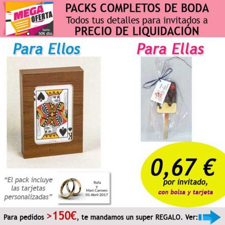 Pack completo “Super-Ahorro” de regalos para invitados (hombres y mujeres), con bolsas y tarjetas