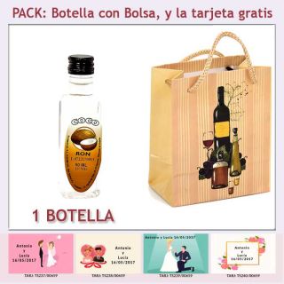 Botellita de Ron de Coco con bolsa “bodegón” y tarjeta
