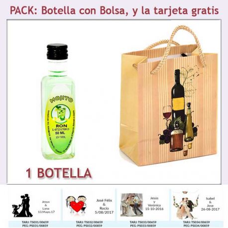 Botellita de Ron Mojito con bolsa “bodegón” y tarjeta