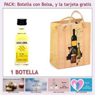 Botellita de Ron Miel con bolsa “bodegón” y tarjeta