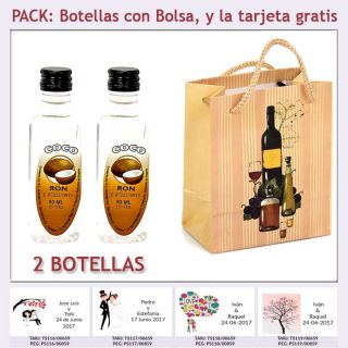 2 Botellitas de Ron de Coco con bolsa “bodegón” y tarjeta