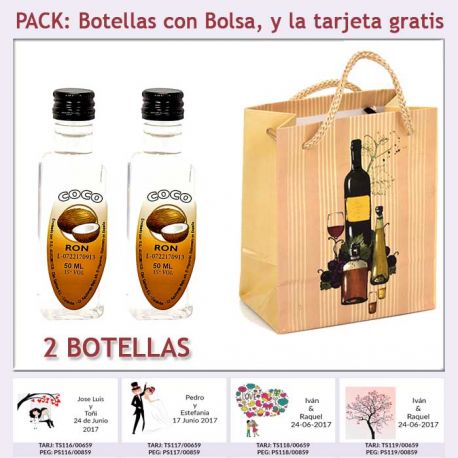 2 Botellitas de Ron de Coco con bolsa “bodegón” y tarjeta