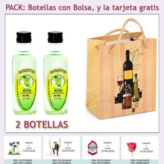 2 Botellitas de Ron Mojito con bolsa “bodegón” y tarjeta