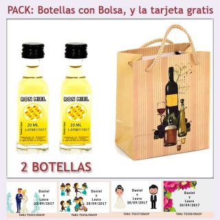 2 Botellitas de Ron Miel con bolsa “bodegón” y tarjeta