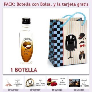 Botellita de Ron de Coco con bolsa “charlestón” y tarjeta