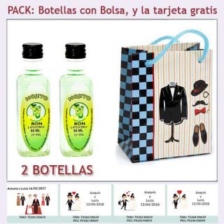 2 Botellitas de Ron Mojito con bolsa “charlestón” y tarjeta
