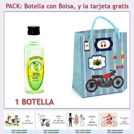 Botellita de Ron Mojito con bolsa “con moto roja” y tarjeta