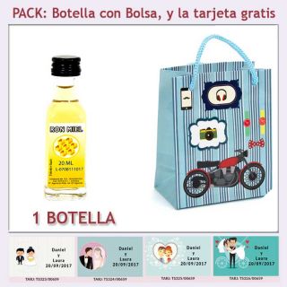 Botellita de Ron Miel con bolsa “con moto roja” y tarjeta