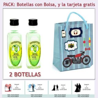 2 Botellitas de Ron Mojito con bolsa “con moto roja” y tarjeta