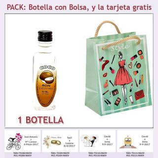 Botellita de Ron de Coco con bolsa “fashion con mujer” y tarjeta