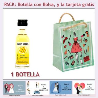 Botellita de Ron Miel con bolsa “fashion con mujer” y tarjeta