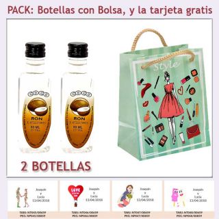 2 Botellitas de Ron de Coco con bolsa “fashion con mujer” y tarjeta