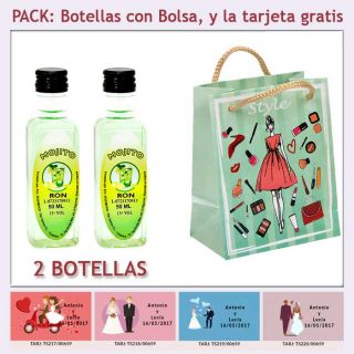 2 Botellitas de Ron Mojito con bolsa “fashion con mujer” y tarjeta