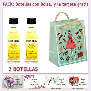2 Botellitas de Ron Miel con bolsa “fashion con mujer” y tarjeta