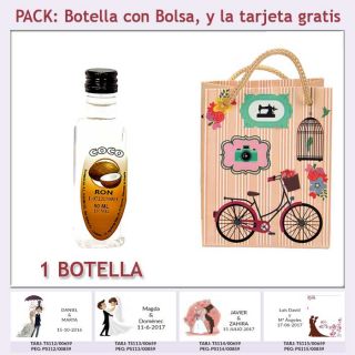 Botellita de Ron de Coco con bolsa “fashion con bici” y tarjeta