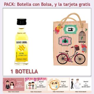 Botellita de Ron Miel con bolsa “fashion con bici” y tarjeta