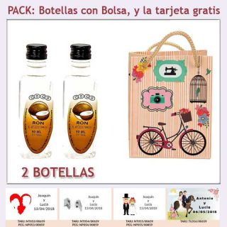 2 Botellitas de Ron de Coco con bolsa “fashion con bici” y tarjeta