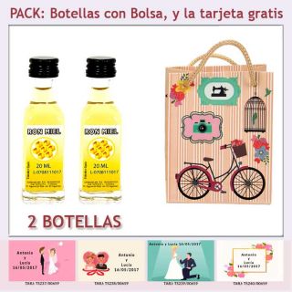 2 Botellitas de Ron Miel con bolsa “fashion con bici” y tarjeta