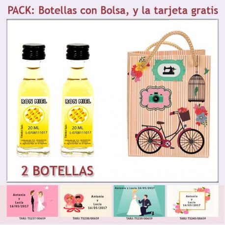 2 Botellitas de Ron Miel con bolsa “fashion con bici” y tarjeta