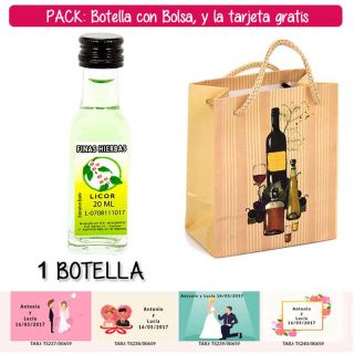 Botellita de Licor de Finas Hierbas con bolsa “bodegón” y tarjeta