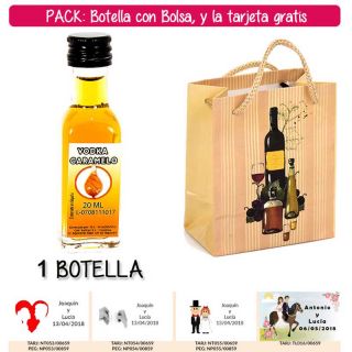 Botellita de Vodka Caramelo con bolsa “bodegón” y tarjeta