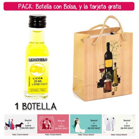 Botellita de Limoncielo con bolsa “bodegón” y tarjeta