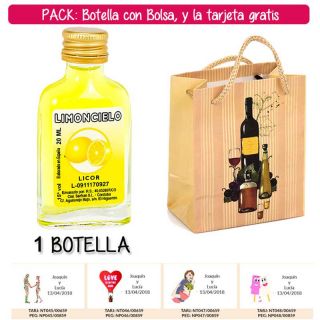 Botellita Petaca de Limoncielo con bolsa “bodegón” y tarjeta