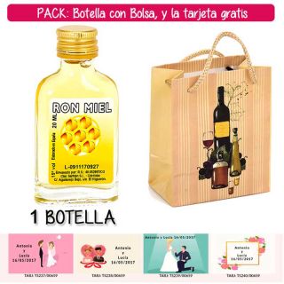 Botellita Petaca de Ron Miel con bolsa “bodegón” y tarjeta
